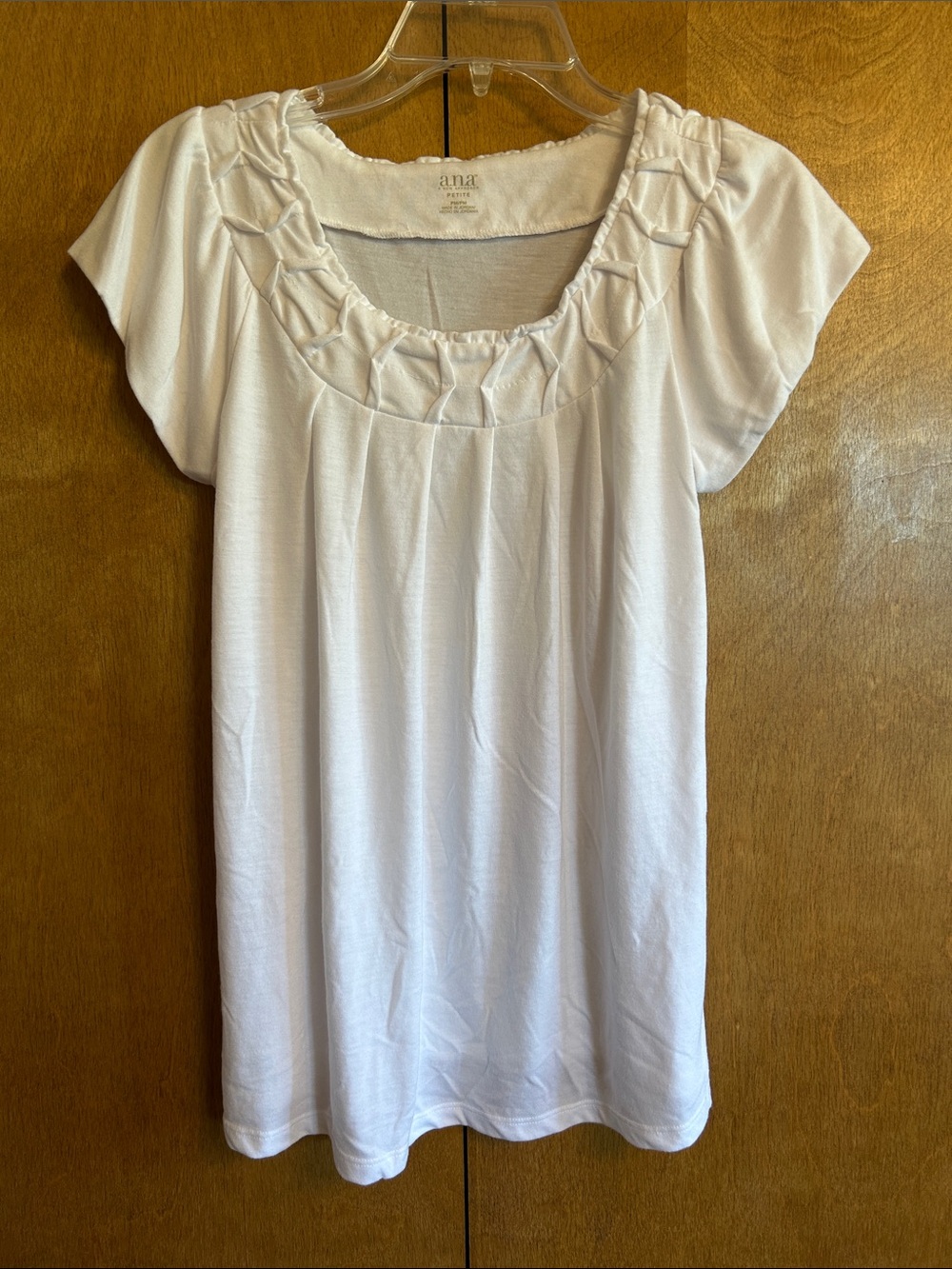 a.n.a White Scoop Neck Short Sleeve Blouse with Pleated Trim